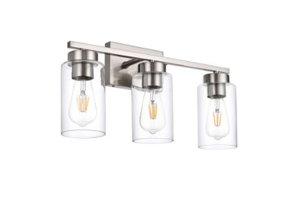 Picture of 3-Light Bathroom Vanity Light, Modern Wall Lights with Clear Glass Shades, Bathroom Wall Sconce Lamp for Mirror Living Room Bedroom Hallway