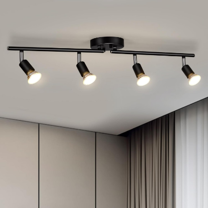 Picture of 4-Light Track Lighting Fixtures Ceiling, Black Track Lights with Rotatable Arms & Adjustable Heads, Modern Track Lights Ceiling for Kitchen, Closet (GU10 Socket, Bulbs Not Included)