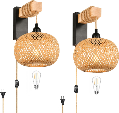 Picture of RAttan Wall Sconces Set of Two Plug in