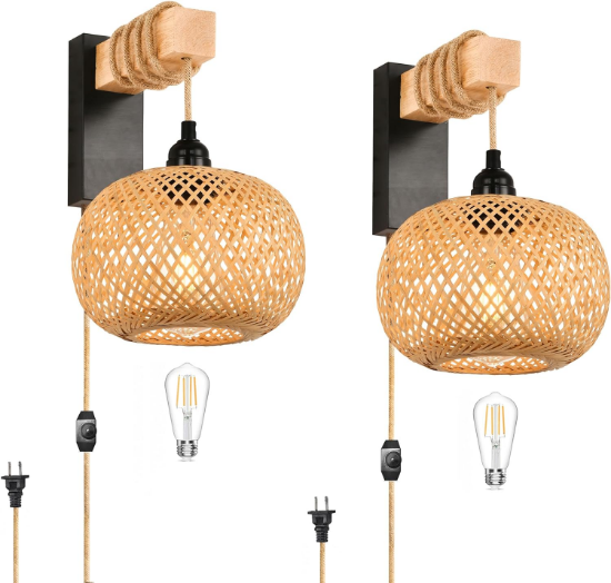 Picture of RAttan Wall Sconces Set of Two Plug in