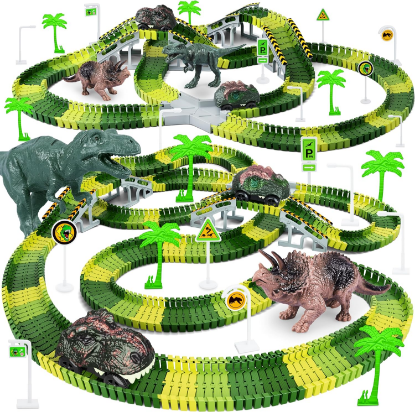 Picture of Dinosaur Toys, 252 PCS Create A Dinosaur World Road Race Tracks, Flexible Track Playset, 2pcs Dinosaur Car for 3 4 5 6 Year Old Boys Girls Best Gift