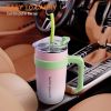 Picture of 40 oz Tumbler with Handle and Straw, 100% Leak Proof Tumblers Cup, Stainless Steel Insulated Travel Coffee Mug, Keeps Drinks Cold for 24 Hours or Hot for 10 Hours, Fit for Car Cup Holder, pink