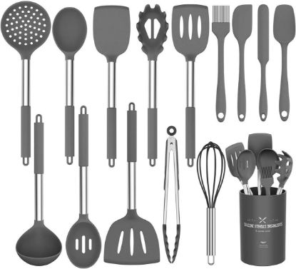 Picture of Silicone Cooking Utensil Set,Umite Chef Kitchen Utensils 15pcs Set Non-stick Heat Resistan BPA-Free Stainless Steel Handle Tools Whisk