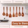 Picture of 9 Piece Natural Teak Wooden Kitchen Utensil Set with Spoon Rest - Comfort Grip Cooking Spoons and Utensils Holder