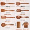 Picture of 9 Piece Natural Teak Wooden Kitchen Utensil Set with Spoon Rest - Comfort Grip Cooking Spoons and Utensils Holder