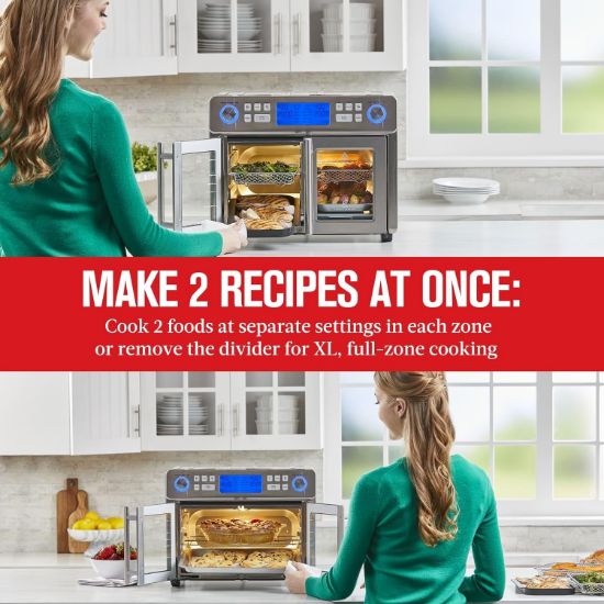 Picture of Dual Zone 360 Air Fryer Oven Combo with French Door, 25 QT Extra Large Family Size Meals to Cook Two Foods in Two Different Ways at The Same Time, Up to 60% Faster from Frozen to Finish