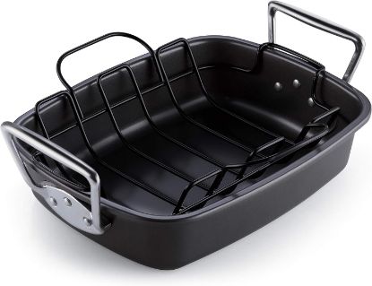 Picture of  Nonstick Roasting Pan Bakeware Roaster with Rack, 17x13-inches, Black