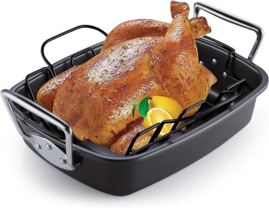 Picture of  Nonstick Roasting Pan Bakeware Roaster with Rack, 17x13-inches, Black