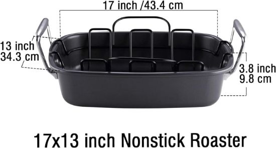 Picture of  Nonstick Roasting Pan Bakeware Roaster with Rack, 17x13-inches, Black