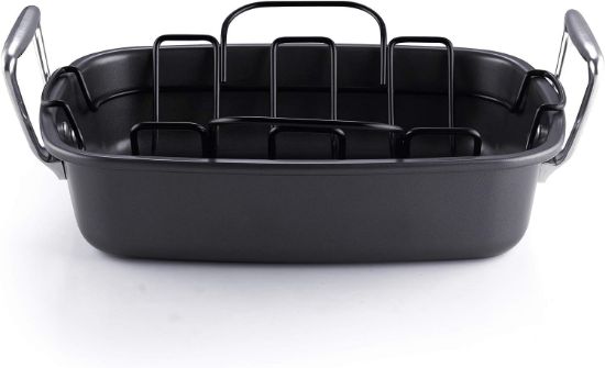 Picture of  Nonstick Roasting Pan Bakeware Roaster with Rack, 17x13-inches, Black