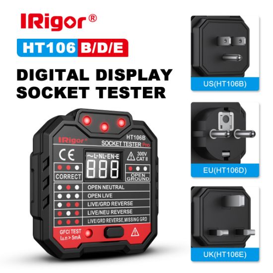 Picture of HT106B US Plug Habotest HT106B Socket Tester with LED Indicator LCD Voltage Display 110V/220V Home Improvement Electricity Tester