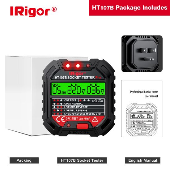 Picture of HT107B US Socket Tester LCD display Socket Tester with Voltage Test GFCI