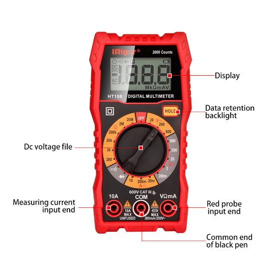 Picture of IRIGOR HT108 2000 Counts DC AC 200V~600V Voltage Smart Multimeter Volt Tester Test Current