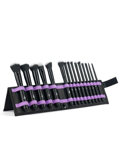 Picture of Cosmetic Makeup Brushes Set Portable Foundation Brush 15pcs Black Kabuki Eyeshadow Concealer Lash Blush Brush with Case