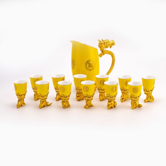 Picture of Dingliu Zodiac Ceramic Wine Set Imperial Yellow Set