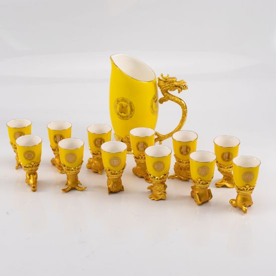 Picture of Dingliu Zodiac Ceramic Wine Set Imperial Yellow Set