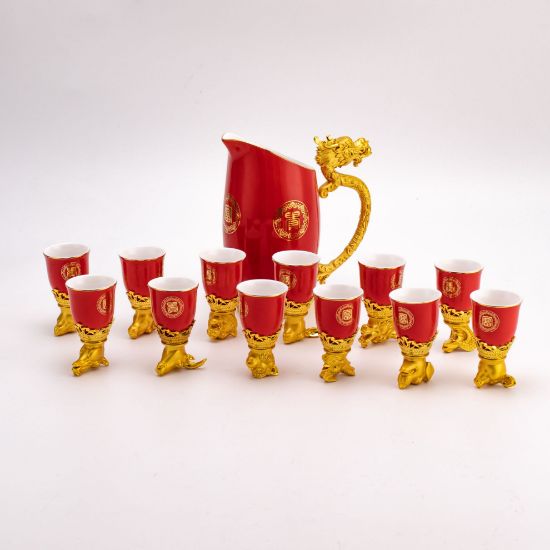 Picture of Dingliu Zodiac Ceramic Wine Set Imperial Yellow Set