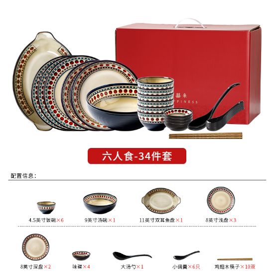 Picture of Dingliu Red Polka Dot Set Daily Porcelain Tableware Set European and American Style Tableware Set