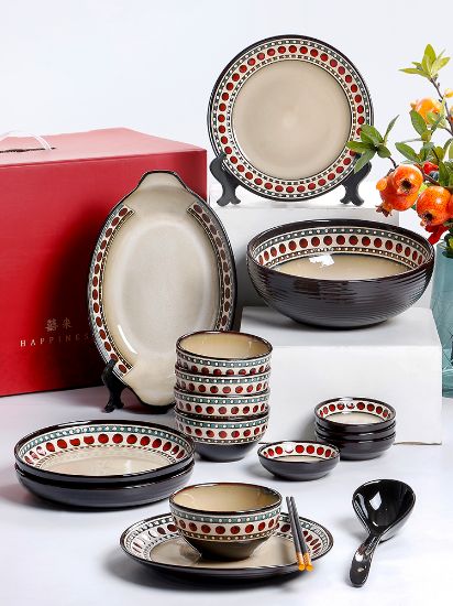 Picture of Dingliu Red Polka Dot Set Daily Porcelain Tableware Set European and American Style Tableware Set