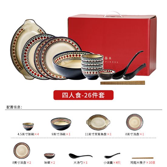 Picture of Dingliu Red Polka Dot Set Daily Porcelain Tableware Set European and American Style Tableware Set