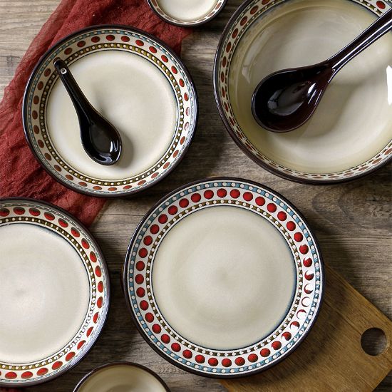 Picture of Dingliu Red Polka Dot Set Daily Porcelain Tableware Set European and American Style Tableware Set