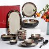 Picture of Dingliu Red Checked Tableware Set European and American Style Tableware Set Daily Porcelain Gift Set