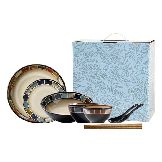 Picture of Dingliu Red Checked Tableware Set European and American Style Tableware Set Daily Porcelain Gift Set