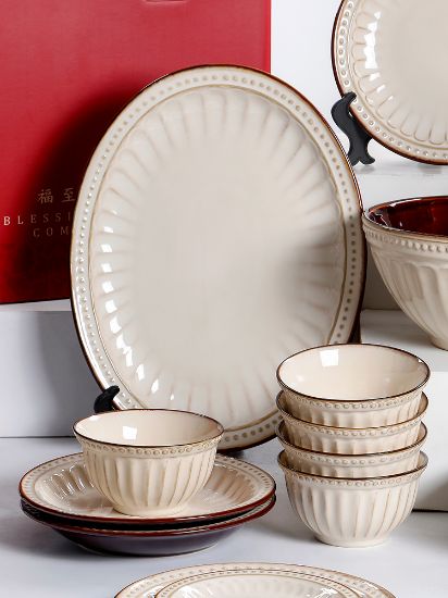 Picture of Dingliu European Beige Cameo Set Daily Porcelain Tableware Set Gift Set