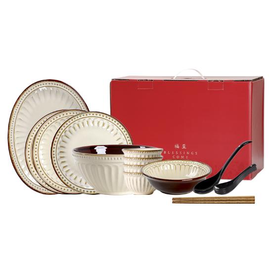 Picture of Dingliu European Beige Cameo Set Daily Porcelain Tableware Set Gift Set