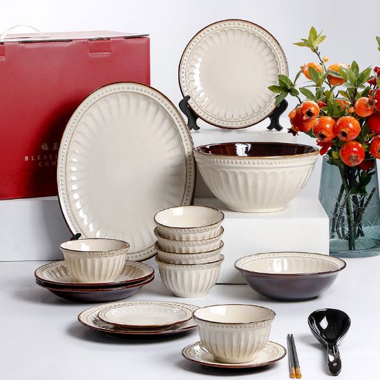 Picture of Dingliu European Beige Cameo Set Daily Porcelain Tableware Set Gift Set