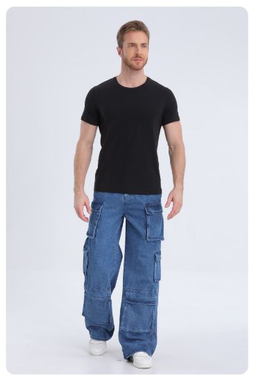 Picture of American high street multi-pocket washed loose jeans men and women design sense work trousers casual trousers