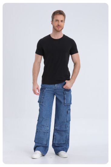 Picture of American high street multi-pocket washed loose jeans men and women design sense work trousers casual trousers