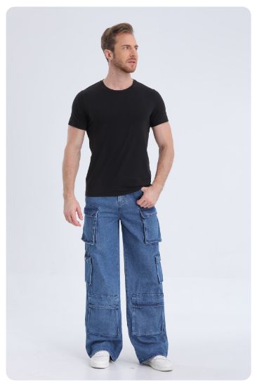 Picture of American high street multi-pocket washed loose jeans men and women design sense work trousers casual trousers