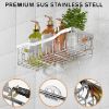 Picture of Shower Organizer No Drilling,5 Pack Rustproof Stainless Steel Shower Shelves,Thickened Shower Caddy with Soap Holder and Hooks,Large Capacity Shower Shelf for Bathroom and Kitchen (Silver)