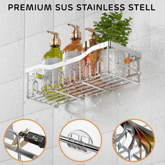 Picture of Shower Organizer No Drilling,5 Pack Rustproof Stainless Steel Shower Shelves,Thickened Shower Caddy with Soap Holder and Hooks,Large Capacity Shower Shelf for Bathroom and Kitchen (Silver)