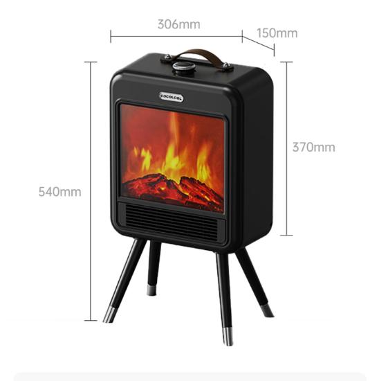 Picture of Electric Fireplace Heater 1500W Realistic LED Flames and Logs Overheat Protection Safety Tip-Over Switch Compact Portable Design with Easy Carry Handle Ideal for Home Bedroom Office Warmth and Comfort