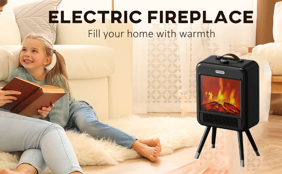 Picture of Electric Fireplace Heater 1500W Realistic LED Flames and Logs Overheat Protection Safety Tip-Over Switch Compact Portable Design with Easy Carry Handle Ideal for Home Bedroom Office Warmth and Comfort